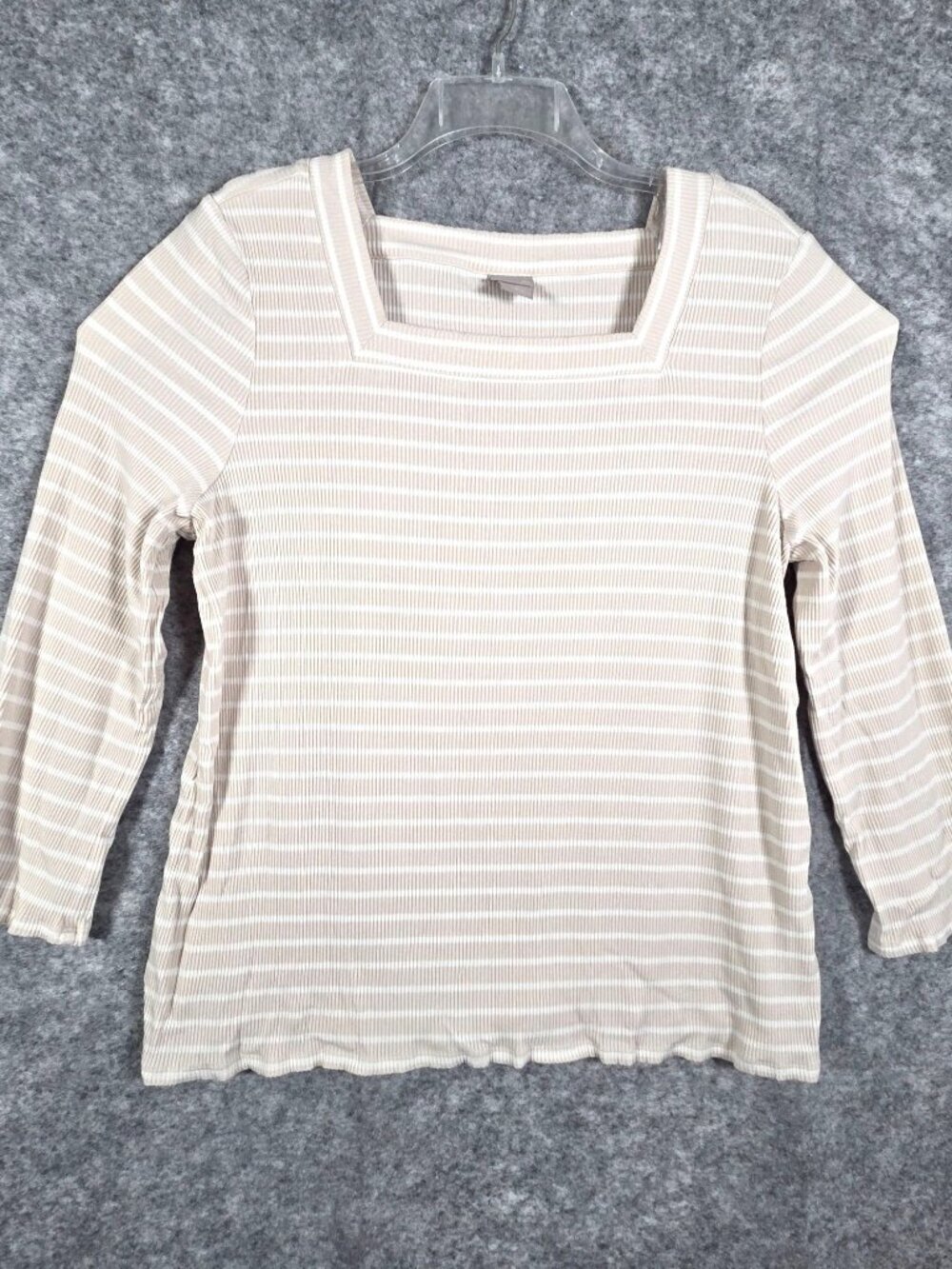 Chico's Women's Striped Ribbed Top Long Sleeve Pullover Stripes tan Size XL - Picture 2 of 9